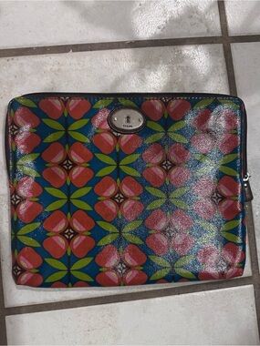Fossil Floral Zip Pouch or Tablet Case in Blue, Pink & Green